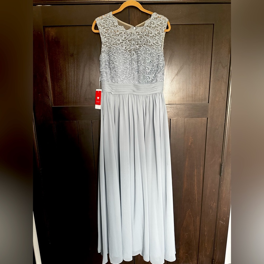 Lace & Chiffon Steele Blue Bridesmaid dress. JJ’s house size 12 New with tags